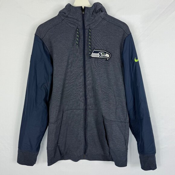 Seattle Seahawks Nike Hoodie Men’s Size Med Dri-Fit Zip Up Jacket NFL On Field - Picture 1 of 11